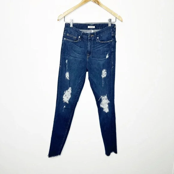 GOOD AMERICAN Good Legs High Rise Distressed Skinny Jeans blue GAGLRE899 2 26 - Picture 2 of 9